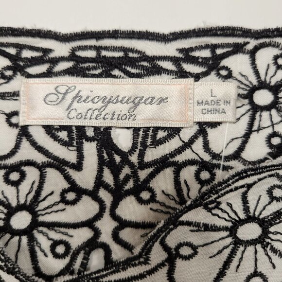 𝅺WHITE Cotton Short Sleeve Black Lace Blouse Various Sizes M L XL- NWT - Picture 7 of 12